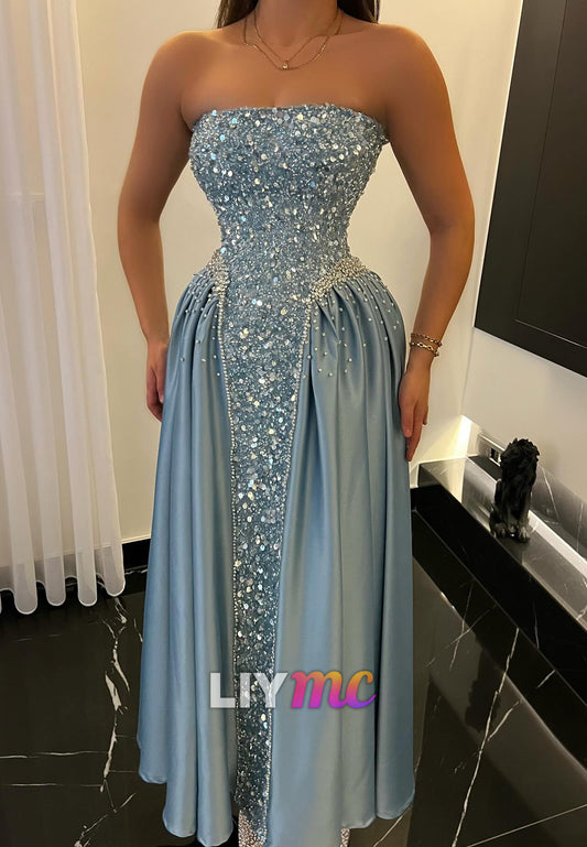 Straight Across Sequins Beaded A-Line Prom Dress
