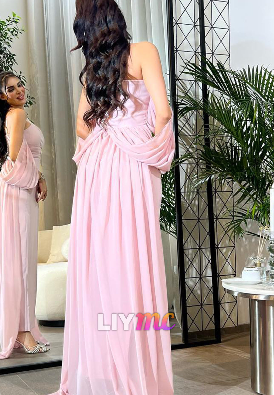 Straight Across Sleek Sheath Pink Formal Dress