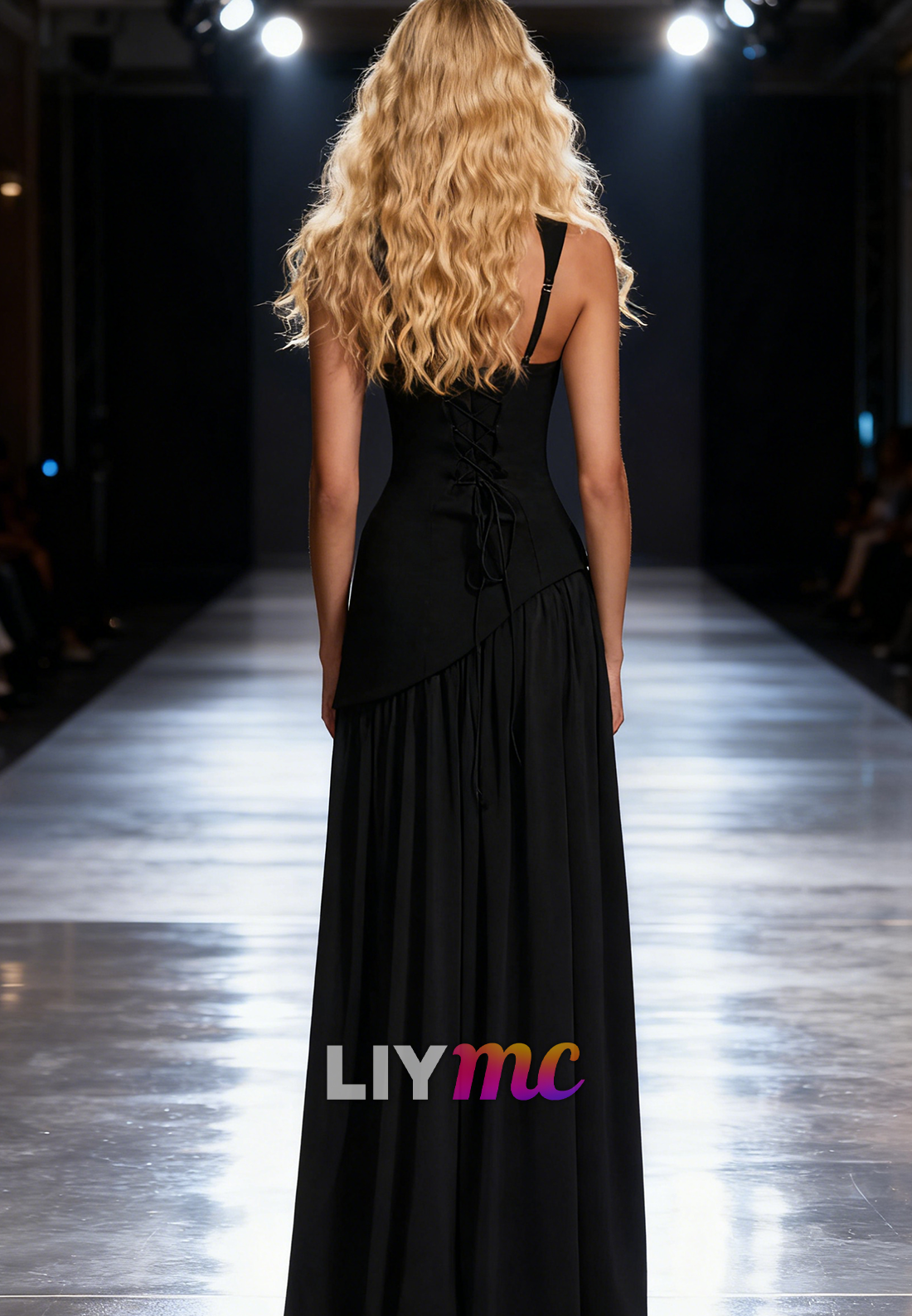 Straight Across Sleeveless A-Line Black Prom Dress