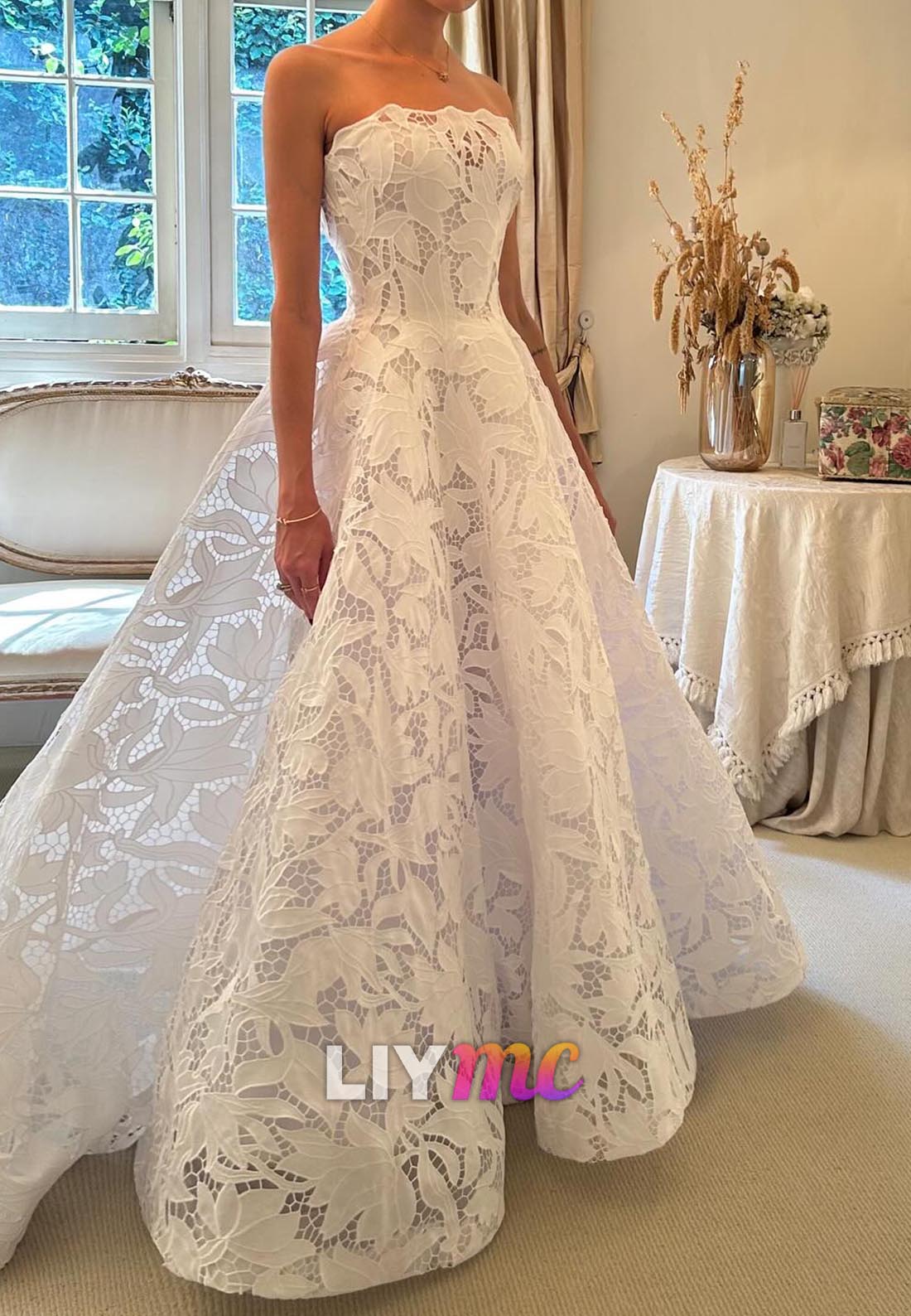 Straight Across Sleeveless Appliques A-Line Wedding Dress