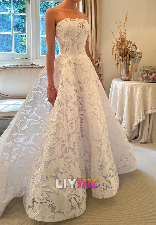 Straight Across Sleeveless Appliques A-Line Wedding Dress