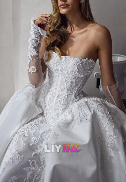 Straight Across Sleeveless Appliques A-Line Wedding Dress