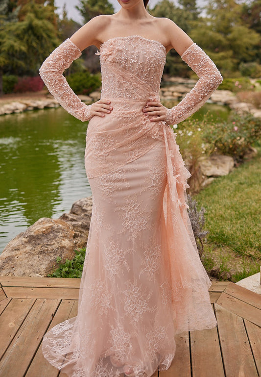 Straight Across Sleeveless Appliques Floral Mermaid Prom Dress