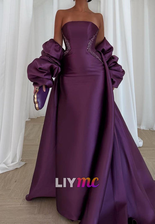 Straight Across Sleeveless Beaded Sheath Evening Dress