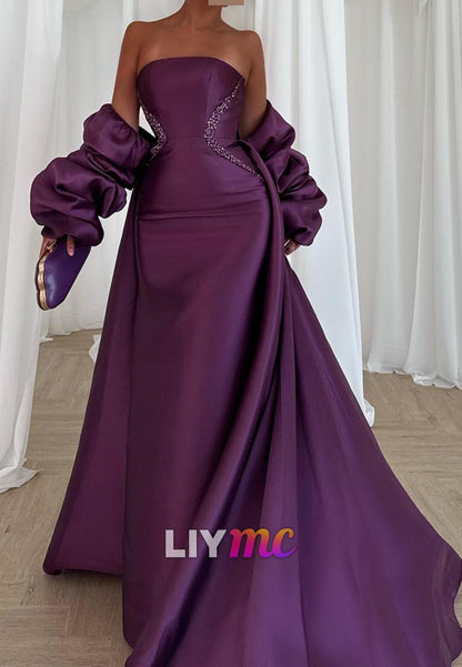 Straight Across Sleeveless Beaded Sheath Evening Dress