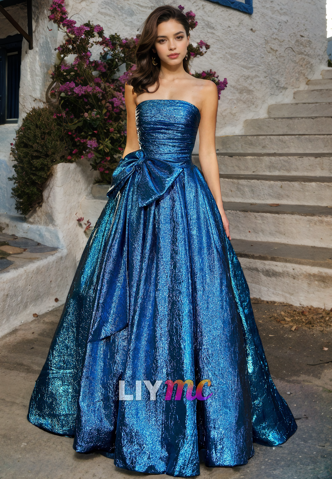 Straight Across Sleeveless Bowknot A-Line Prom Dress