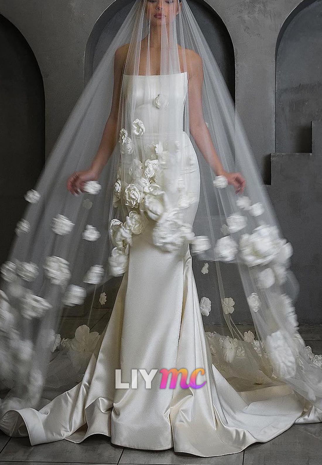 Straight Across Sleeveless Fitted  Mermaid Wedding Dress