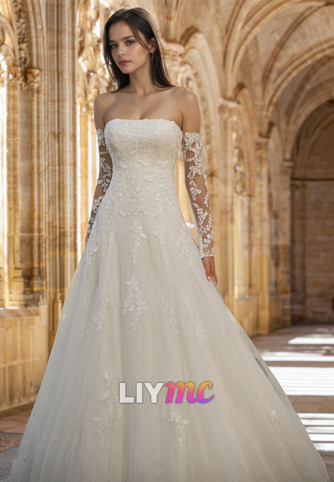 Straight Across Sleeveless Lace Appliques Ball Gown Wedding Dress