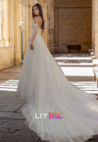 Straight Across Sleeveless Lace Appliques Ball Gown Wedding Dress