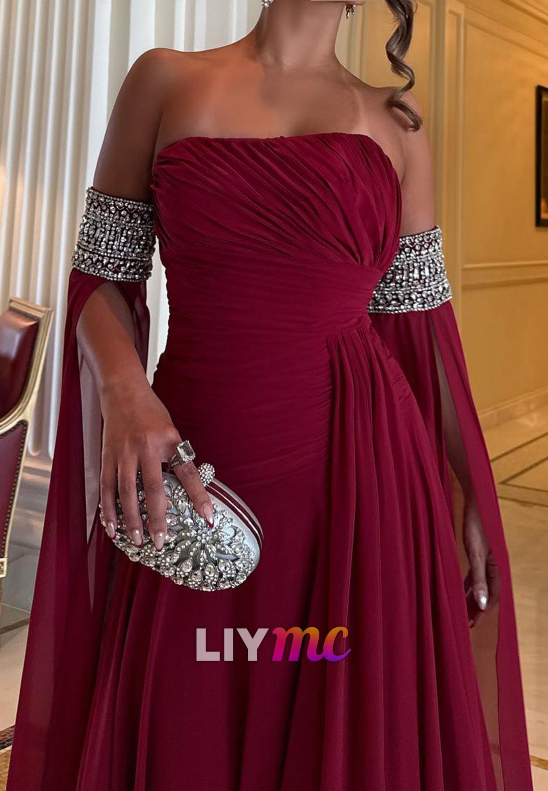 Straight Across Sleeveless Pleated A-Line Evening Dress