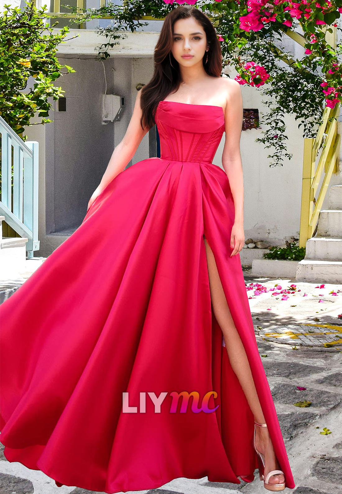 Straight Across Sleeveless Pleated A-Line Prom Dress