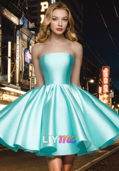 Straight Across Sleeveless Pleated A-Line Short Homecoming Dress