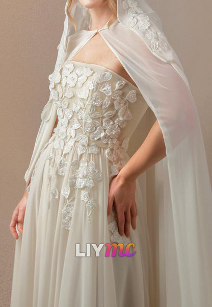 Straight Across Sleeveless Pleated Appliques A-Line Wedding Dress