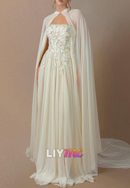 Straight Across Sleeveless Pleated Appliques A-Line Wedding Dress