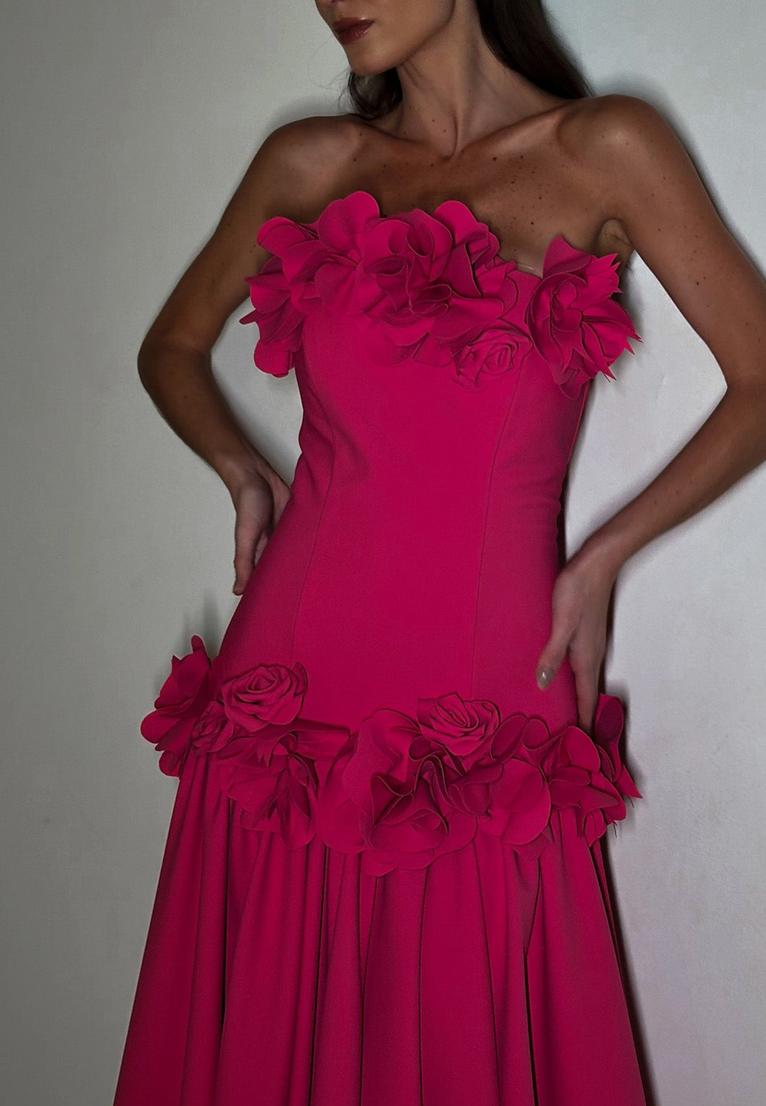 Straight Across Sleeveless Pleated Floral  A-Line Evening Dress