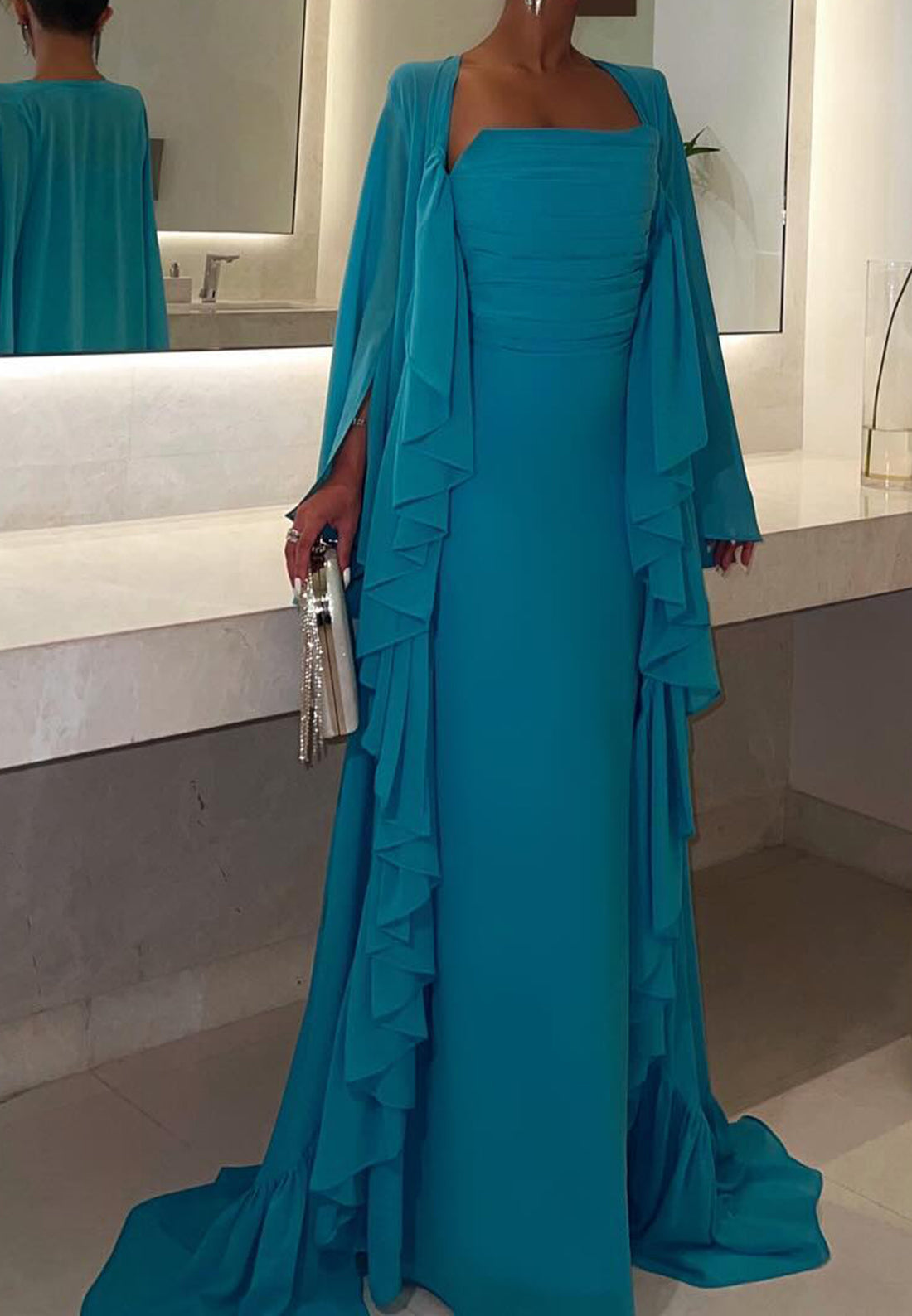 Straight Across Sleeveless Pleated Mermaid Formal Dress