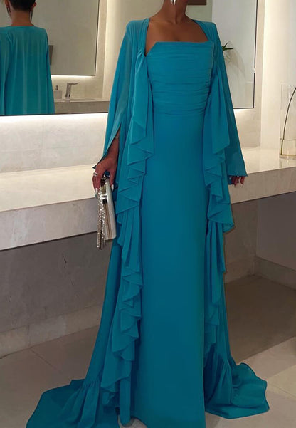 Straight Across Sleeveless Pleated Mermaid Formal Dress