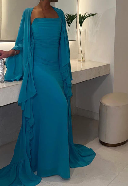 Straight Across Sleeveless Pleated Mermaid Formal Dress