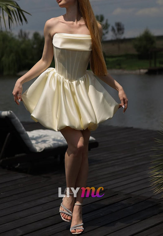Straight Across Sleeveless Pleated Short Party Homecoming Dress