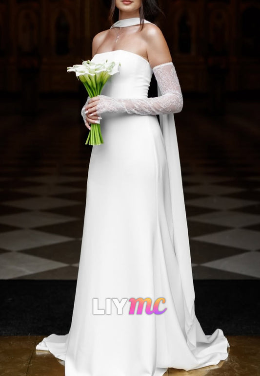 Straight Across Sleeveless Sleek Sheath Wedding Dress