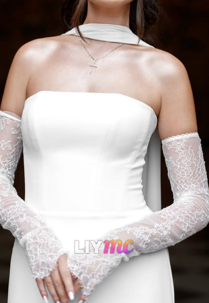 Straight Across Sleeveless Sleek Sheath Wedding Dress