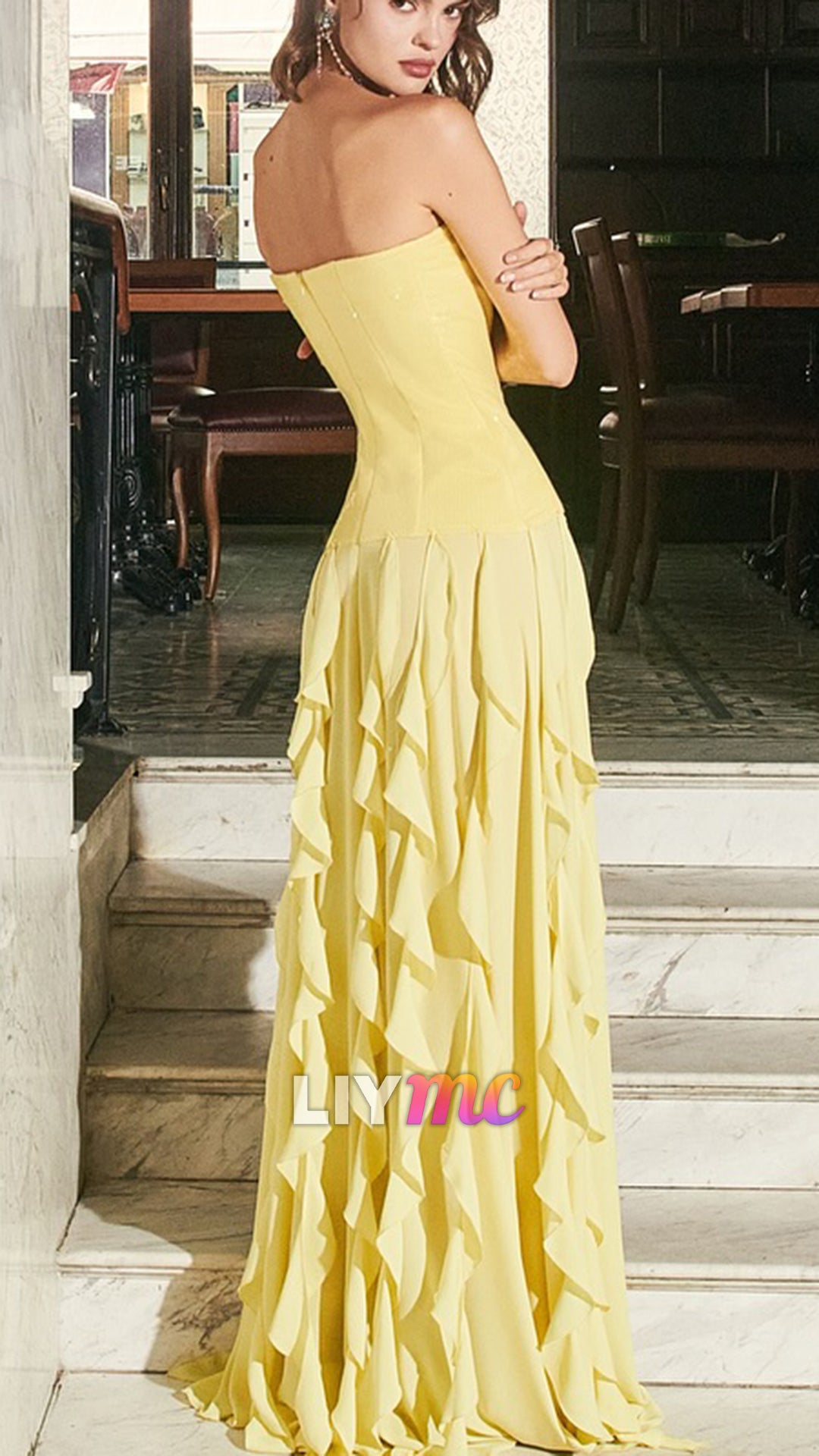 Straight Across Sleeveless Tiered A-Line Prom Dress