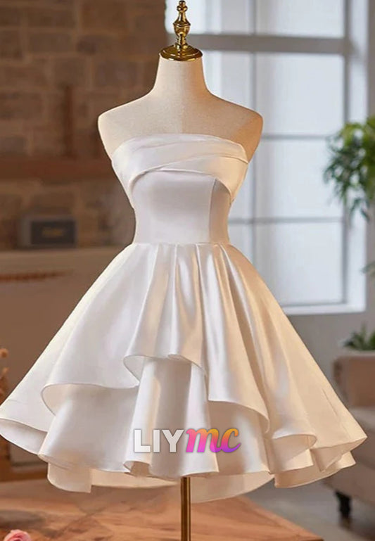 Straight Across Sleeveless Tiered A-Line Short Wedding Dress