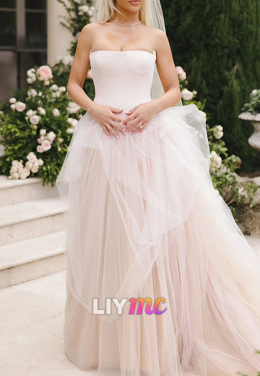 Straight Across Sleeveless Tulle Ball Gown Wedding Dress
