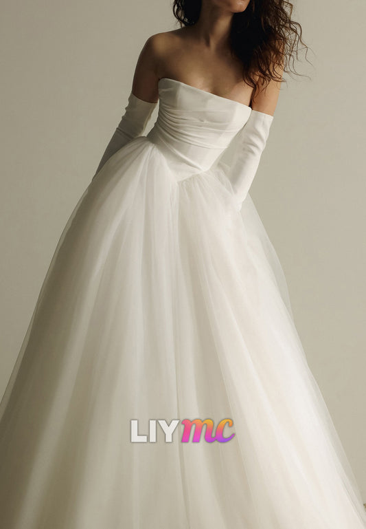 Straight Across Sleeveless Tulle Ball Gown Wedding Dress