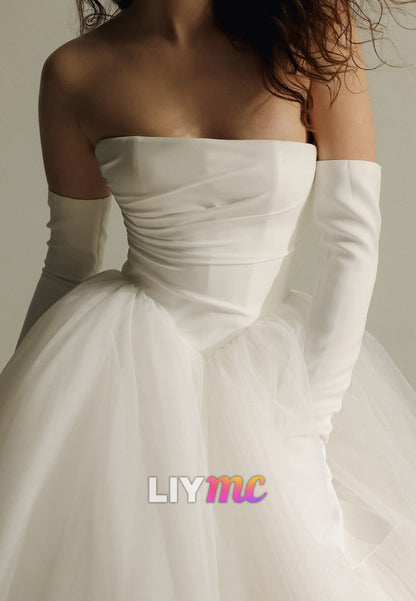 Straight Across Sleeveless Tulle Ball Gown Wedding Dress