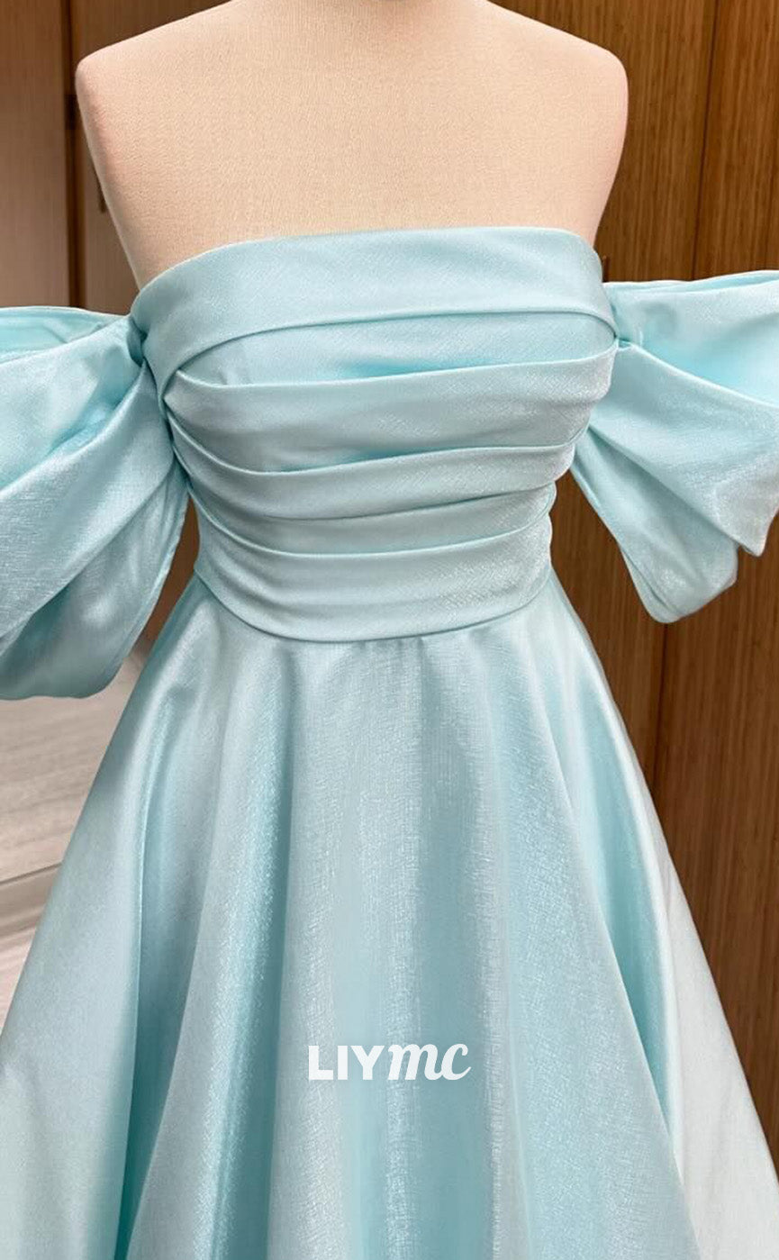 LP2260 - Straight Across Sleeves Pleated A-Line Cocktail Dress