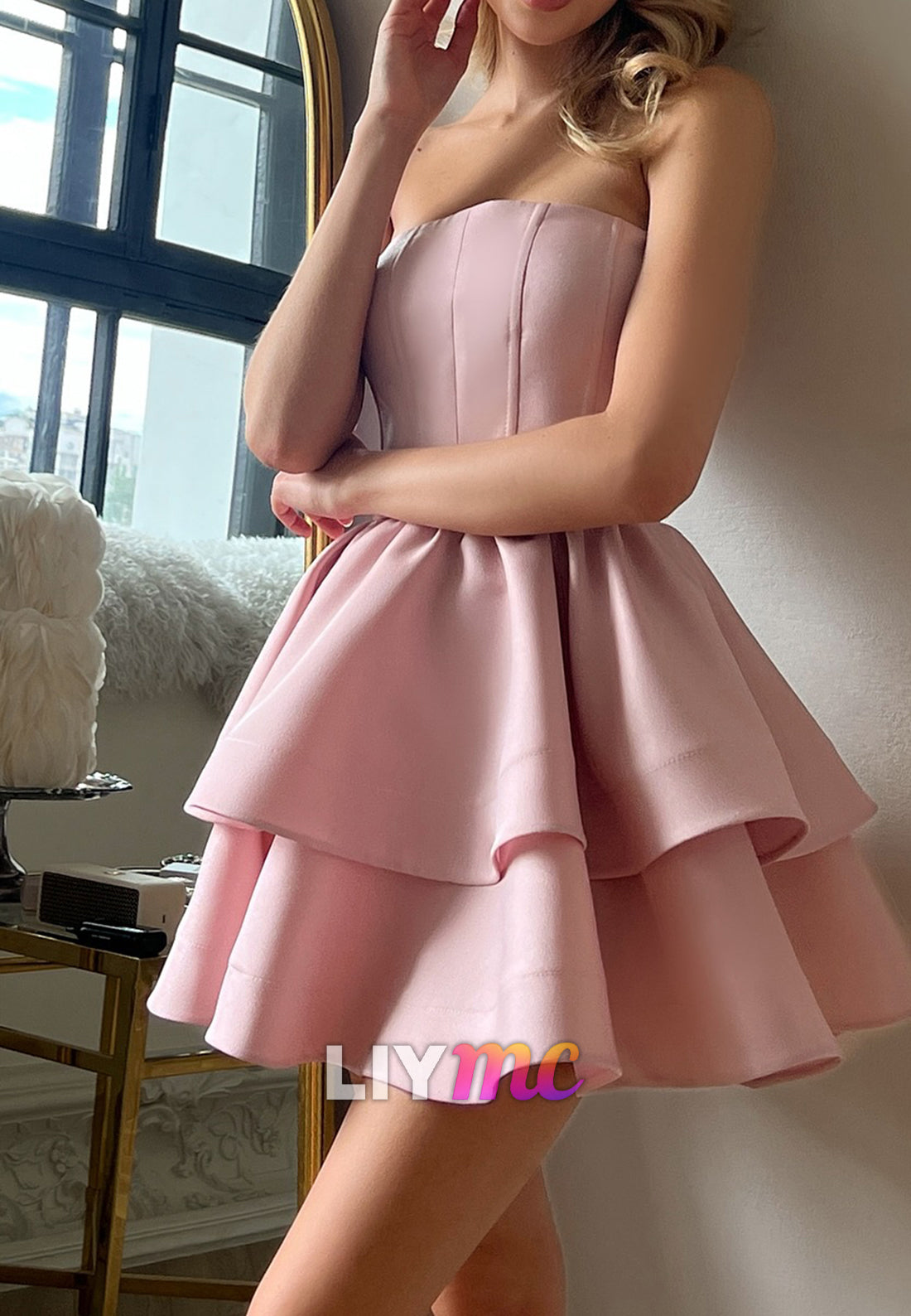 Straight Across Tiered A-Line Party Homecoming Dress