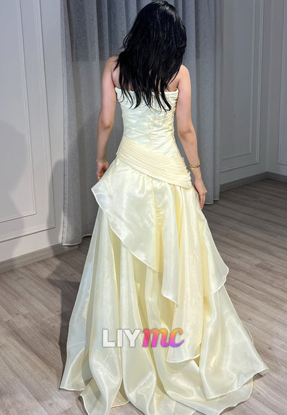 Straight Across Tiered Ruffled A-Line Prom Dress