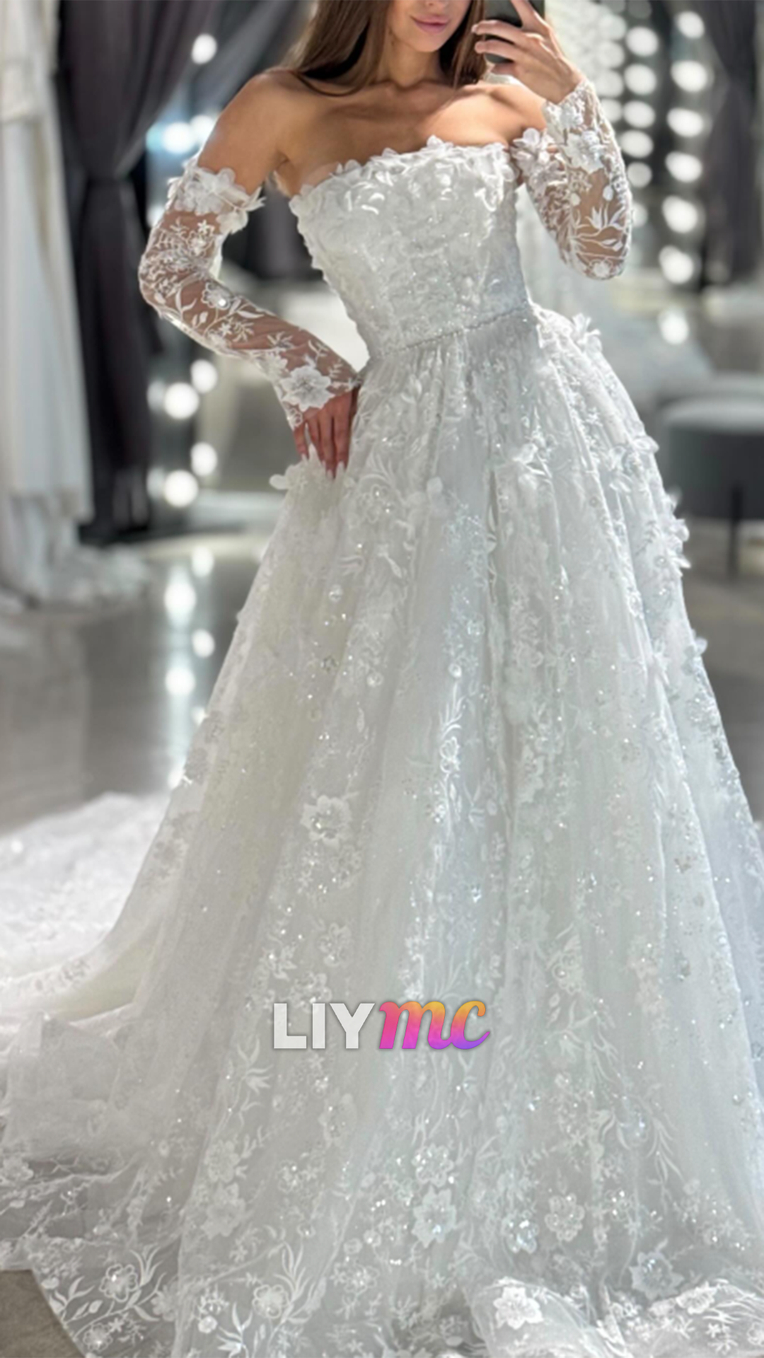 Strapless Appliques Beaded Embroidery A-Line Wedding Dress