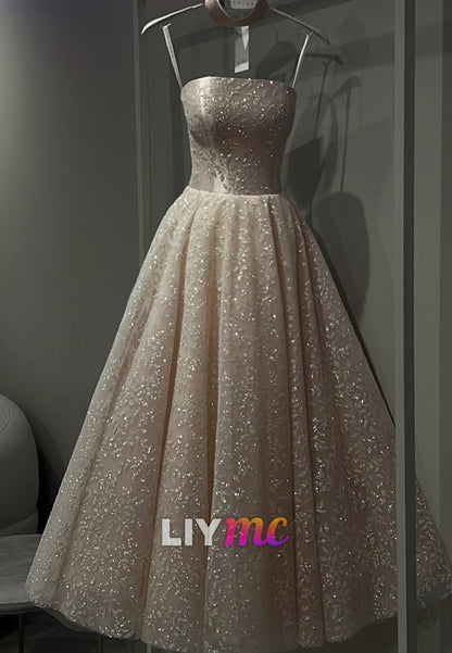 Strapless Beaded Embroidery A-Line Sparkly Wedding Dress