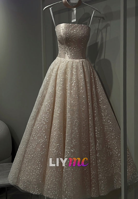 Strapless Beaded Embroidery A-Line Sparkly Wedding Dress