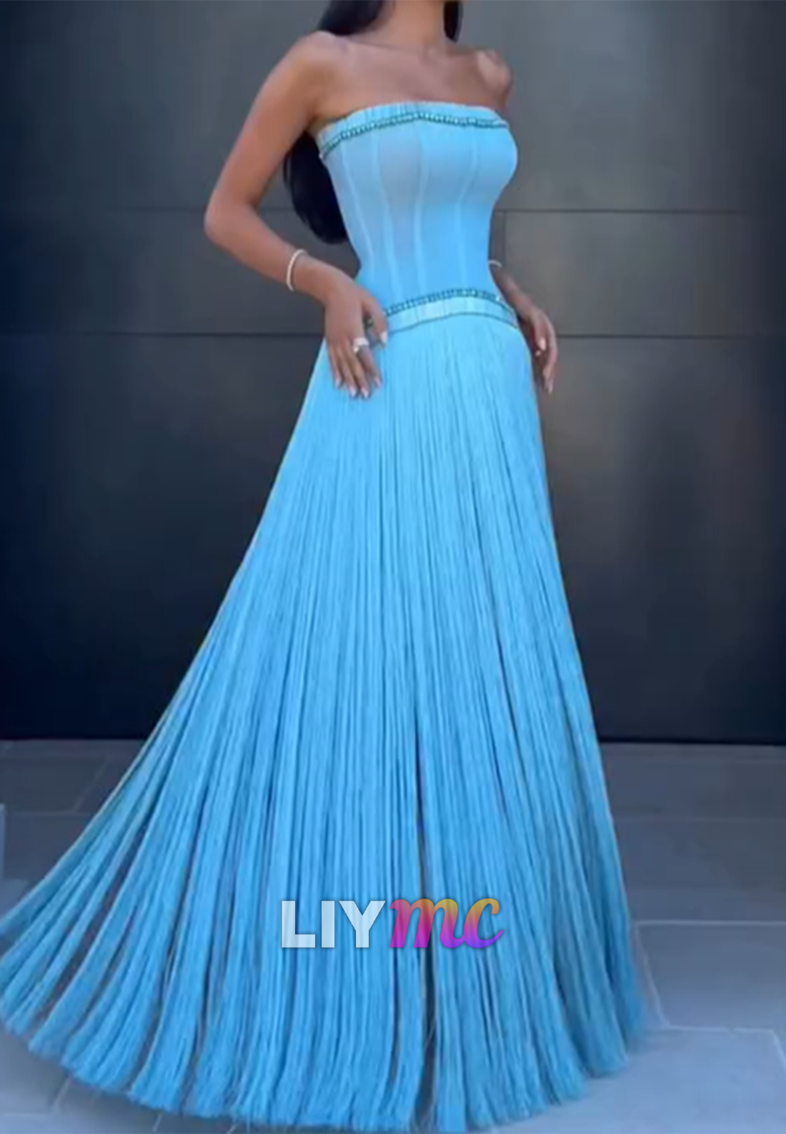 Strapless Fringe Embroidery Corset A-Line Evening Dress