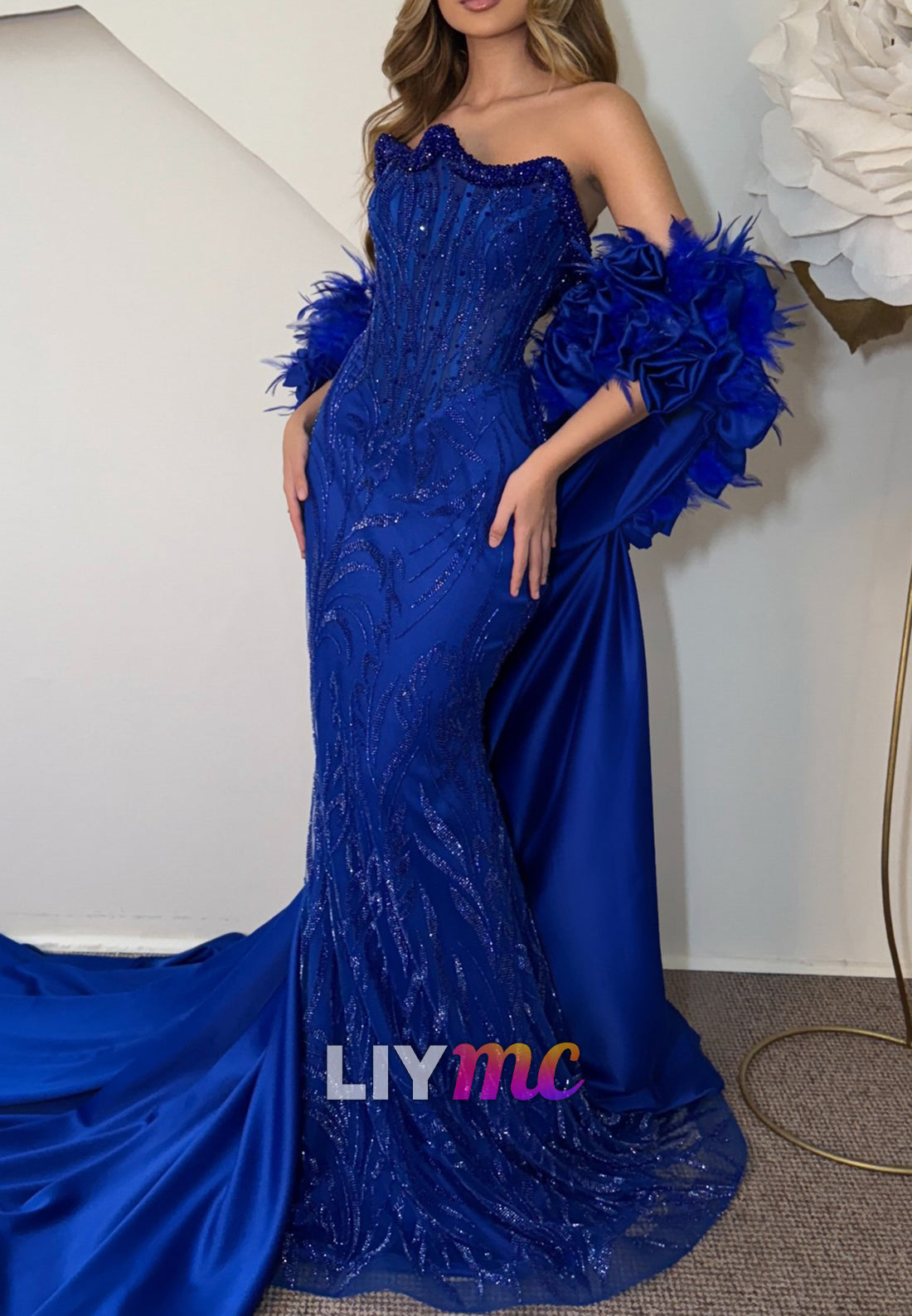 Strapless Beaded Embroidery Sparkly Mermaid Prom Dress