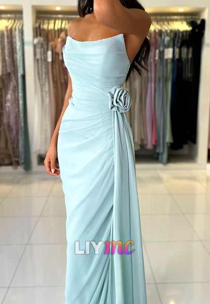 Strapless Chiffon Pleated Sheath Prom Dress