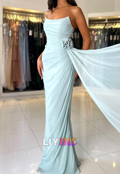 Strapless Chiffon Pleated Sheath Prom Dress