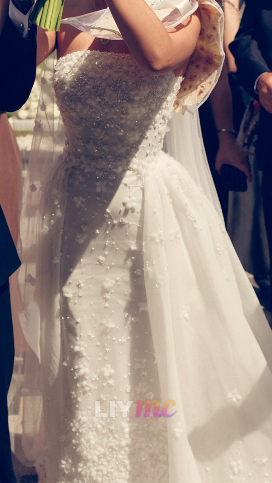 Strapless Floral Appliques Beaded Mermaid Wedding Dress