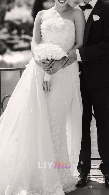 Strapless Floral Appliques Beaded Mermaid Wedding Dress