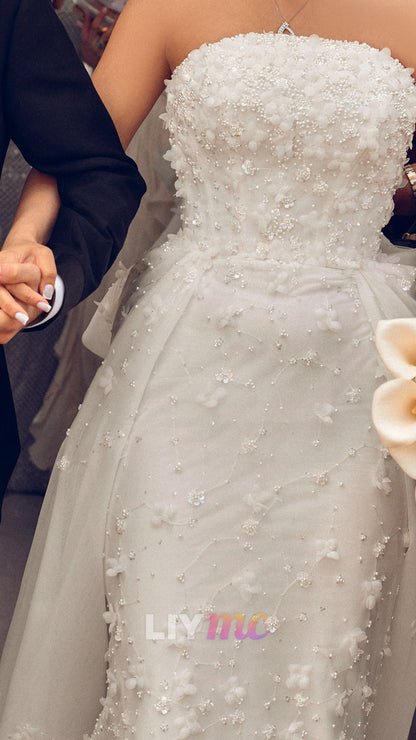 Strapless Floral Appliques Beaded Mermaid Wedding Dress