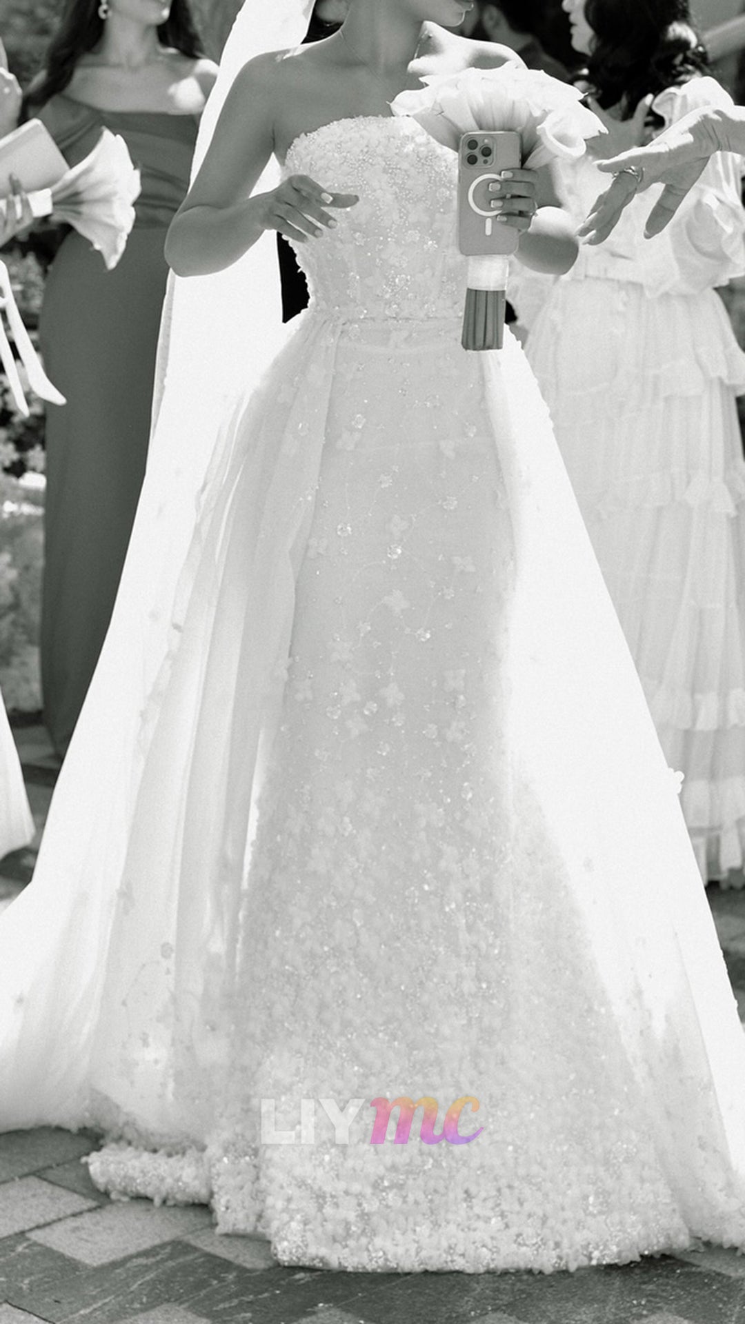 Strapless Floral Appliques Beaded Mermaid Wedding Dress