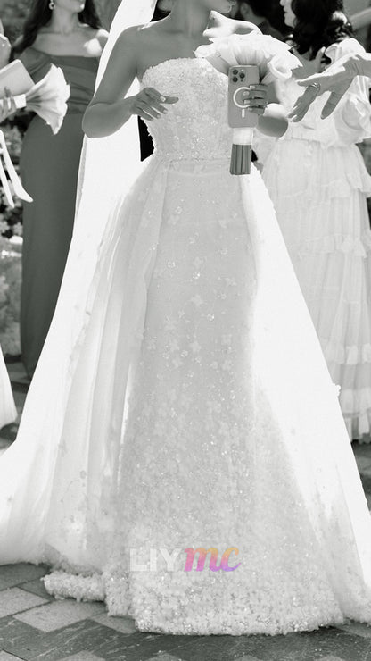 Strapless Floral Appliques Beaded Mermaid Wedding Dress