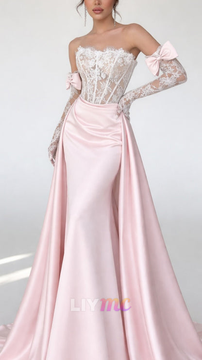 Strapless Lace Appliques Corset Mermaid Prom Dress