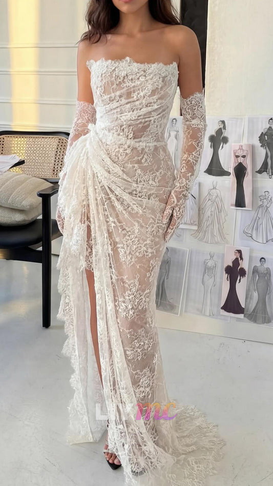 Strapless Lace Appliques Sheath Wedding Dress