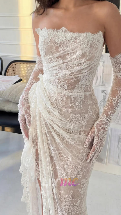 Strapless Lace Appliques Sheath Wedding Dress