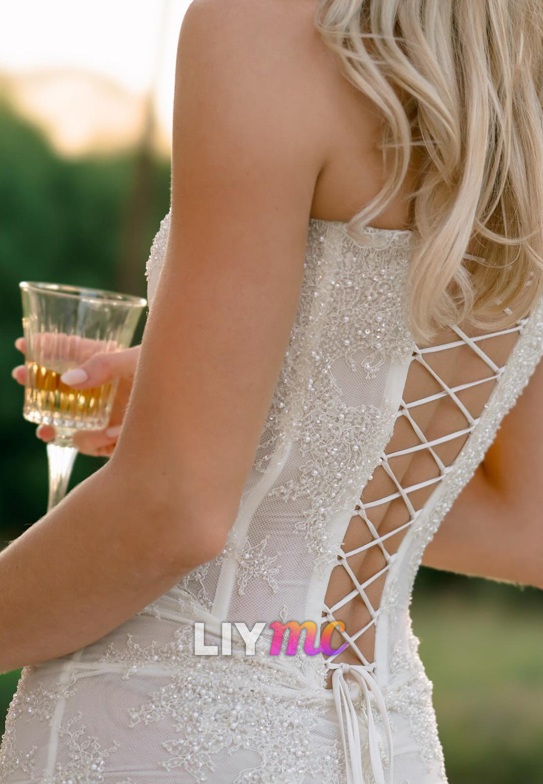 Strapless Lace Appliques Sheath Wedding Dress