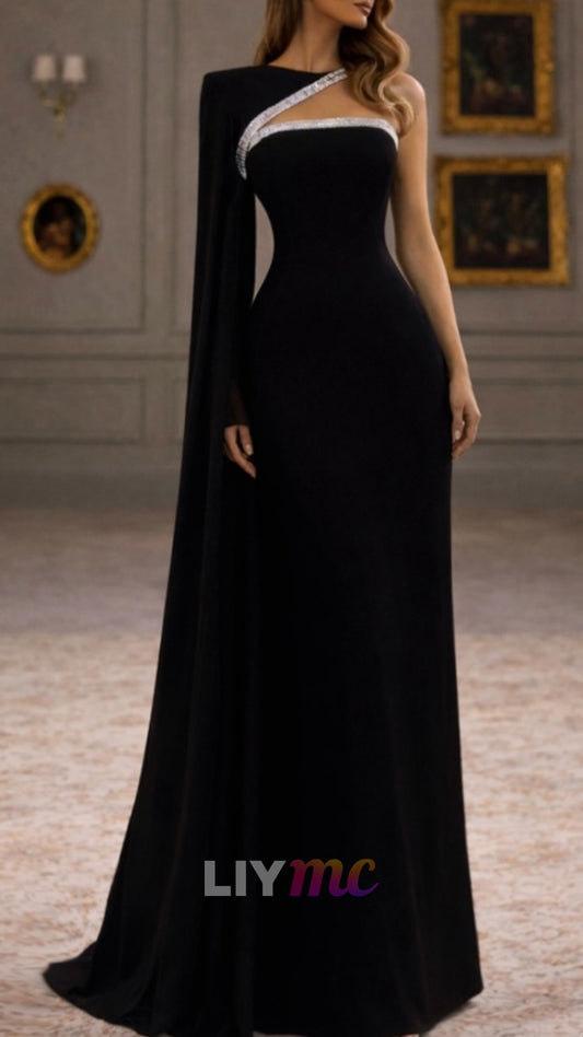 Strapless Long Sleeves Mermaid Black Evening Dress